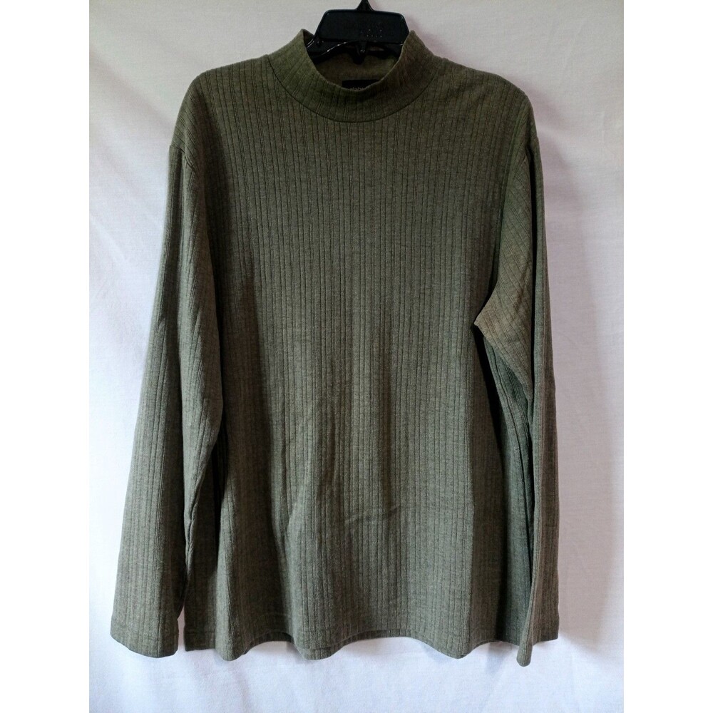 Claiborne olive green mock neck lightweight ribbed sweater - L